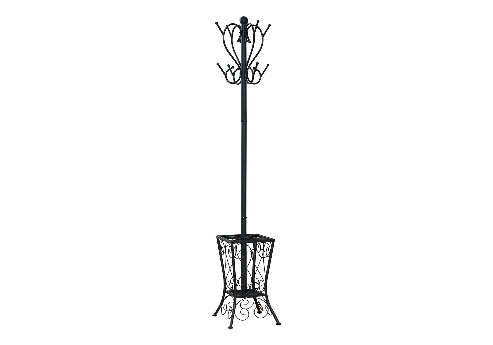 Coat Rack, Hall Tree, Free Standing, 8 Hooks, Entryway, Umbrella Holder, Transitional - Black - Image 4