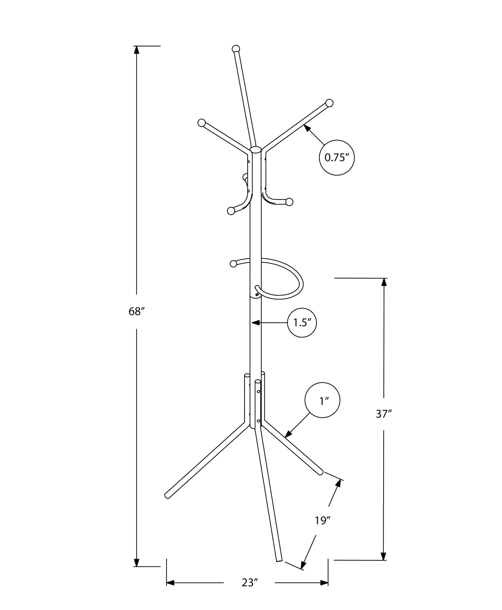 Coat Rack, Hall Tree, Free Standing, Hanging Bar, 6 Hooks, Entryway, Contemporary & Modern - Image 4