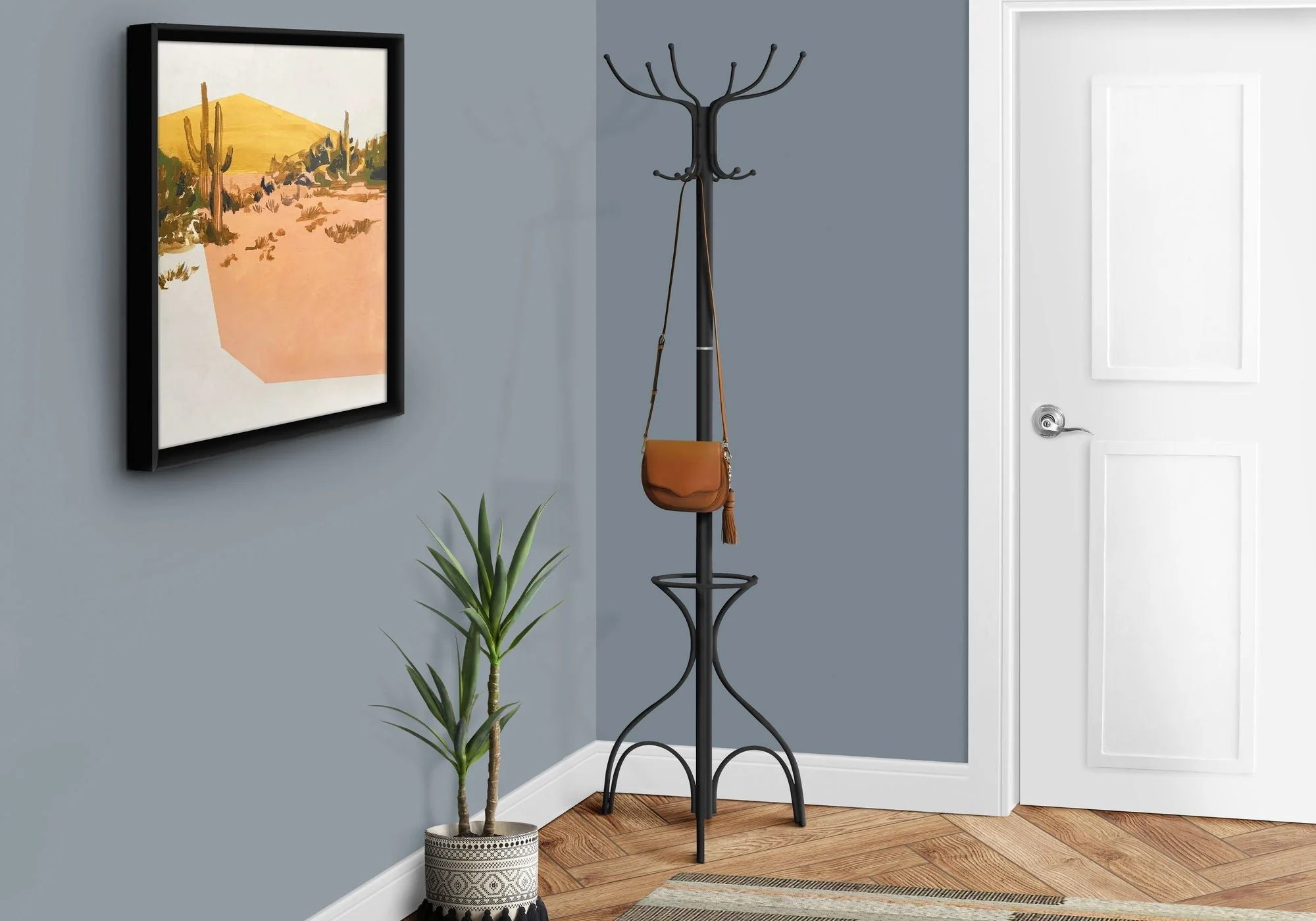 Coat Rack Hall Tree with 12 Hooks and Umbrella Holder - Image 2