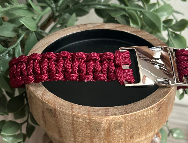 Cobra Braid in Maroon Handmade Dog Collar - Image 2