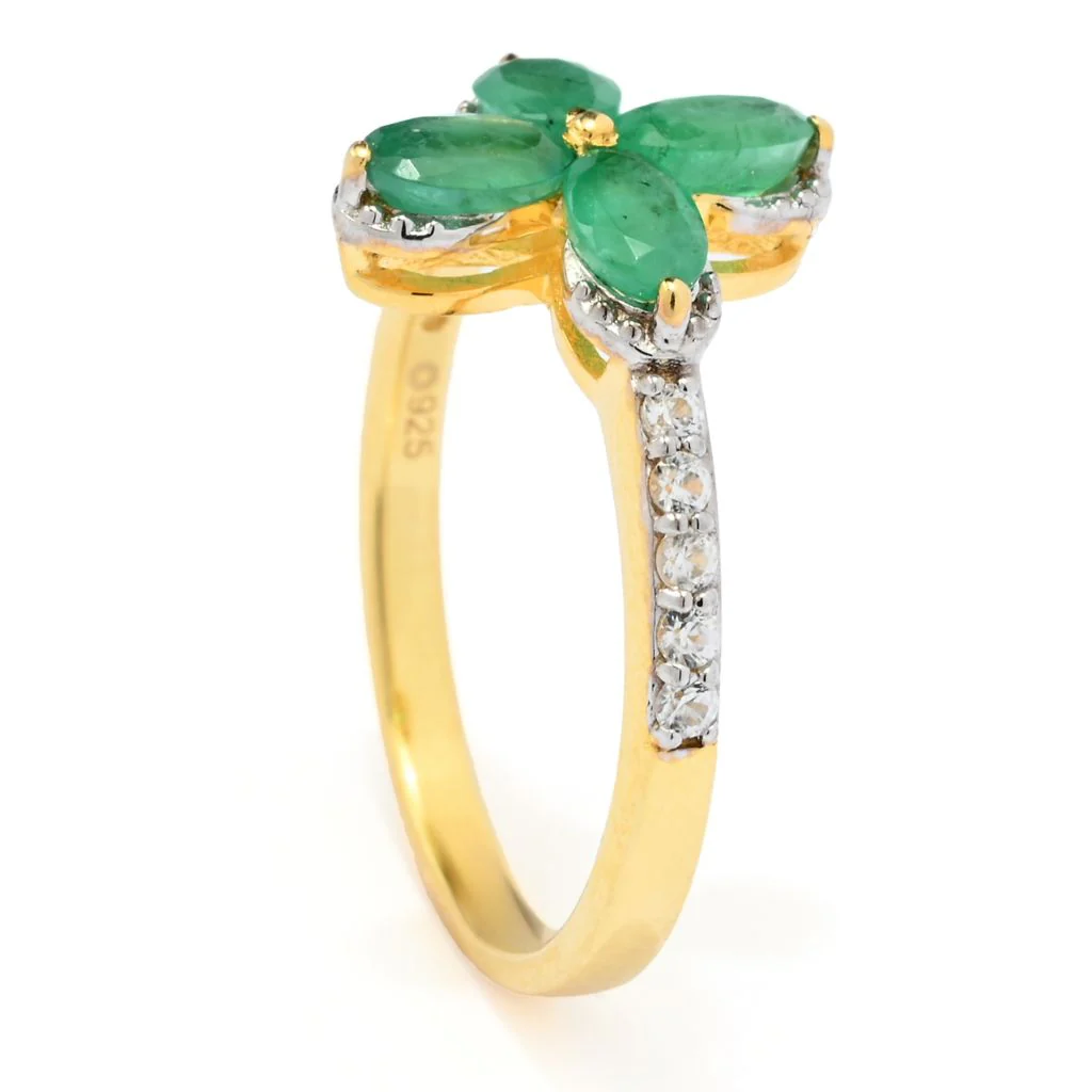 Cocci Collection 1.11ctw Brazilian Sakota Emerald & Zircon Flower Cluster Ring - Image 2