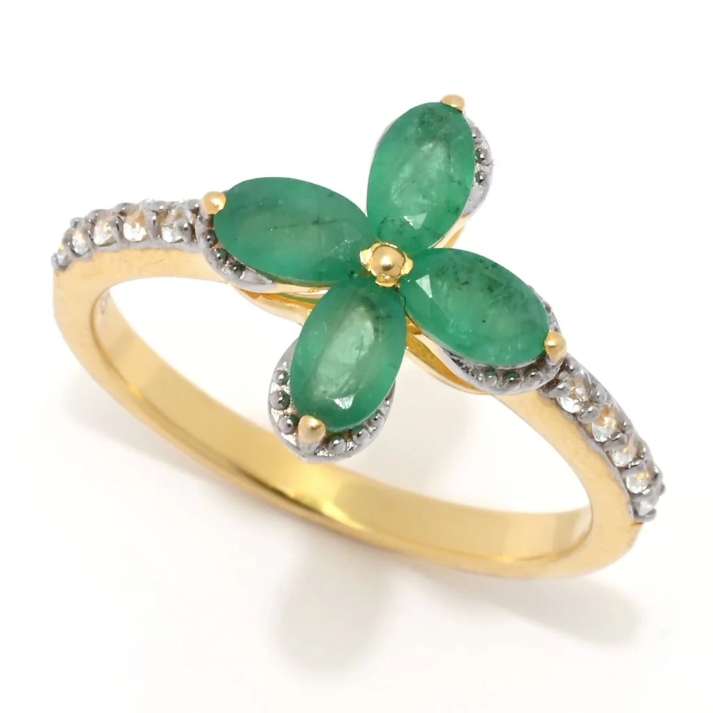 Cocci Collection 1.11ctw Brazilian Sakota Emerald & Zircon Flower Cluster Ring - Image 7