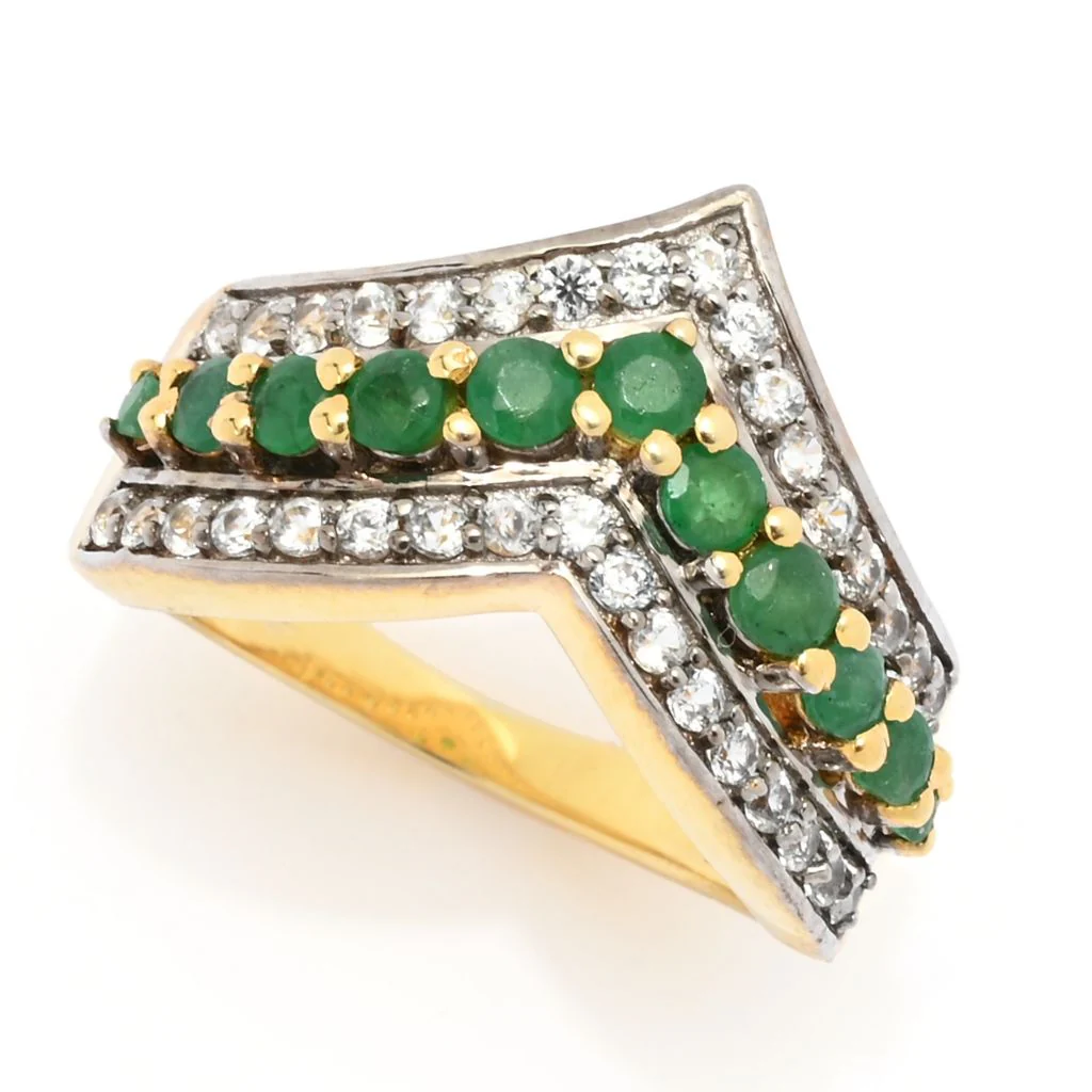 Cocci Collection 1.23ctw Brazilian Sakota Emerald & Zircon Chevron Ring - Image 3