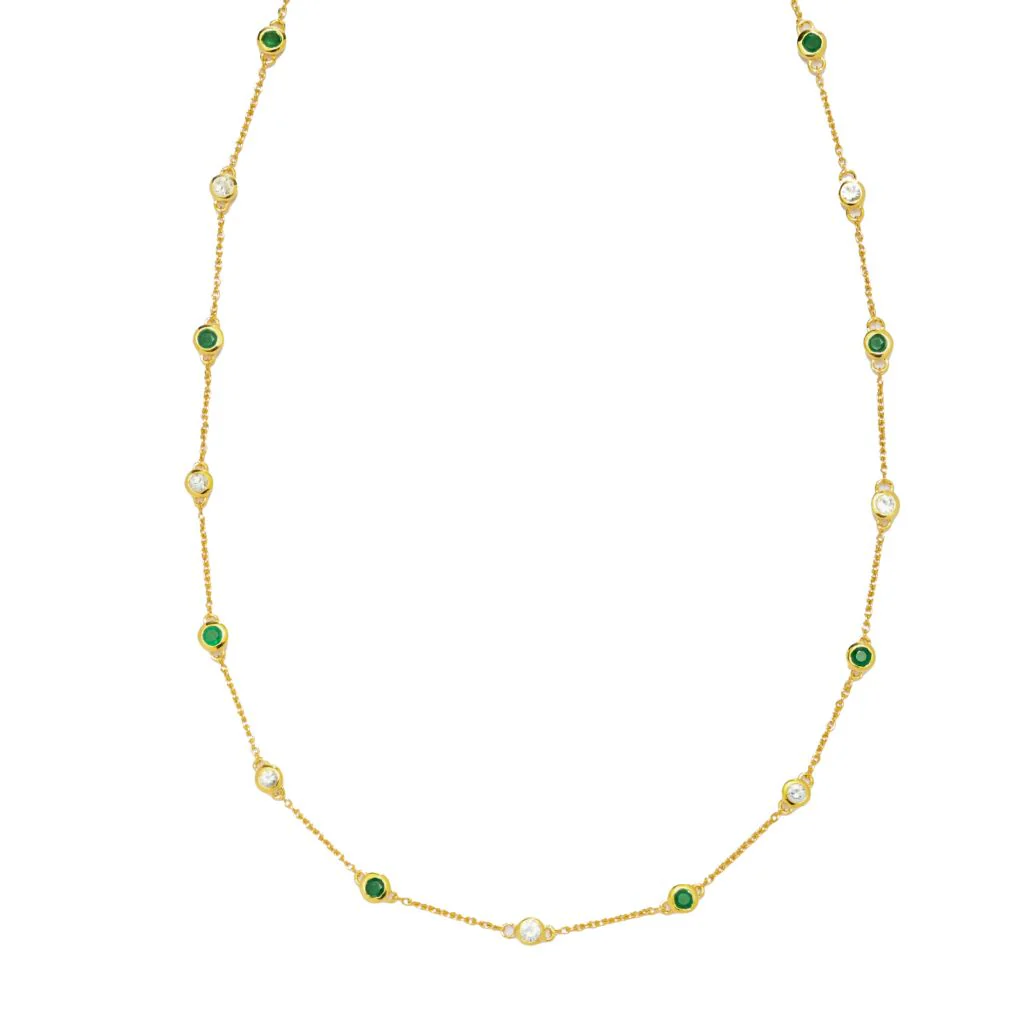 Cocci Collection 2.32ctw Brazilian Sakota Emerald & Zircon Station Necklace - Image 3