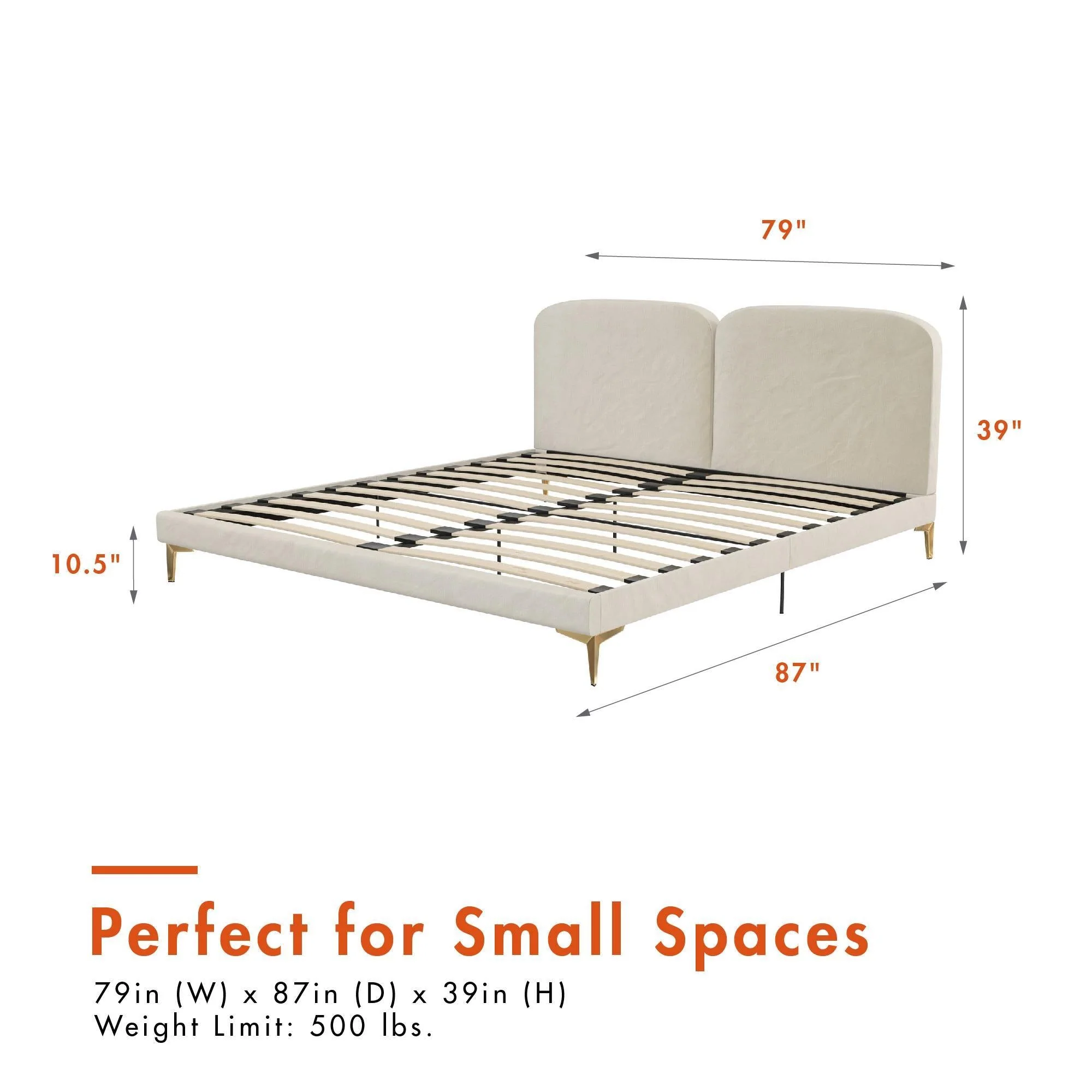 Coco - King Size Upholstered Bed - Ivory - Image 2