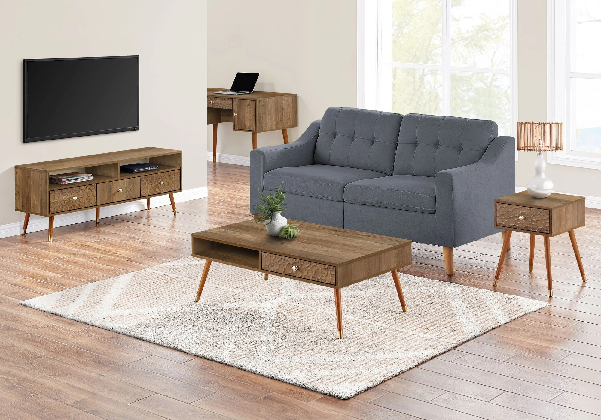 Coffee Table, Accent, Cocktail, Rectangular, Storage, Living Room, Wood Legs, Mid Century - Walnut - Image 3