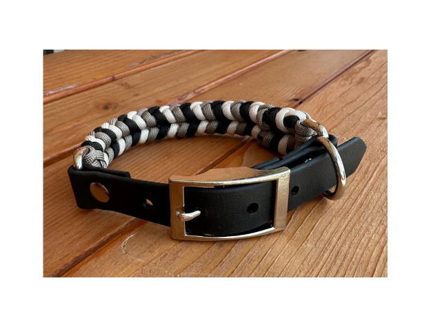 Coiled Charm Hand Braided Dog Collar in Black, Tan, & Cream - Image 4