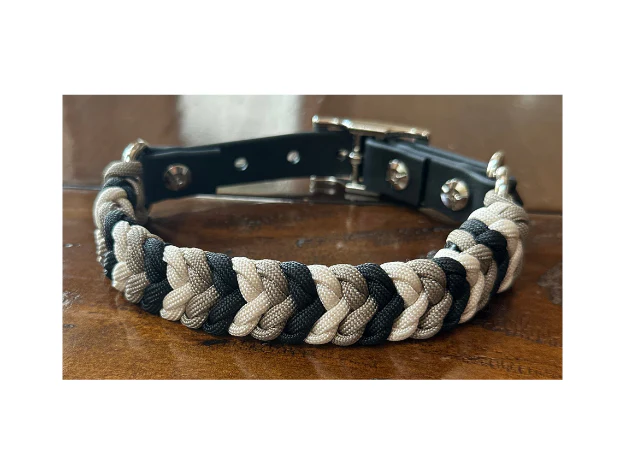 Coiled Charm Hand Braided Dog Collar in Black, Tan, & Cream - Image 6