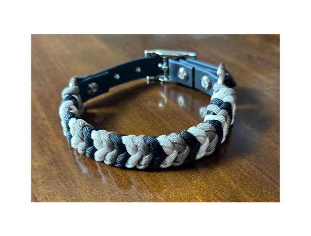 Coiled Charm Hand Braided Dog Collar in Black, Tan, & Cream - Image 7