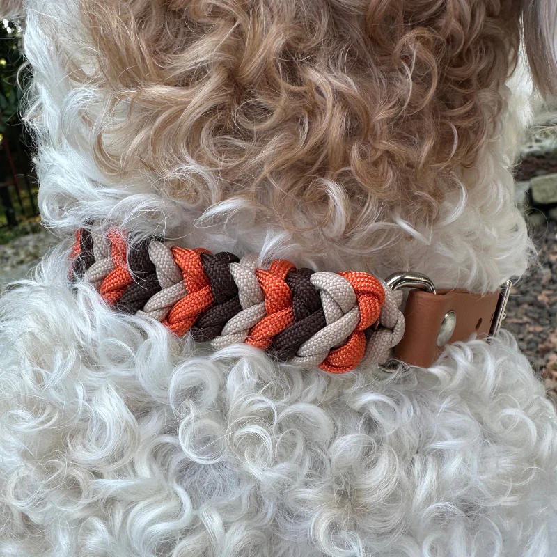 Coiled Charm Hand Braided Dog Collar in Burnt Orange, Walnut Brown, & Light Tan - Image 11