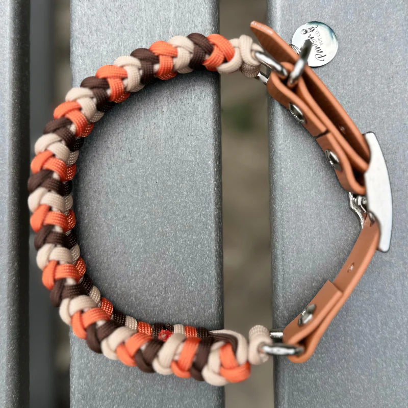Coiled Charm Hand Braided Dog Collar in Burnt Orange, Walnut Brown, & Light Tan - Image 6