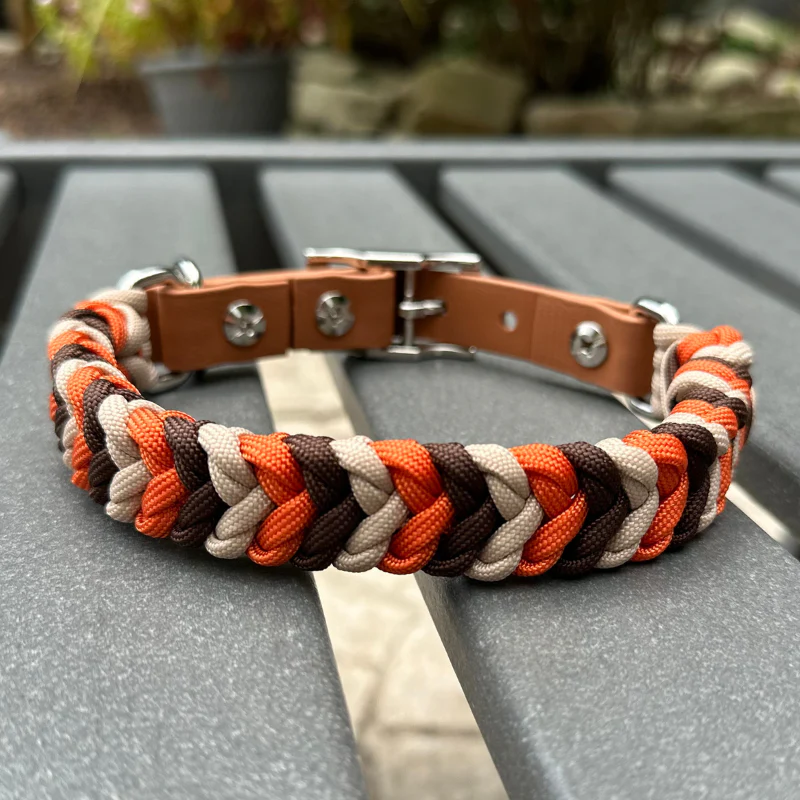 Coiled Charm Hand Braided Dog Collar in Burnt Orange, Walnut Brown, & Light Tan - Image 8