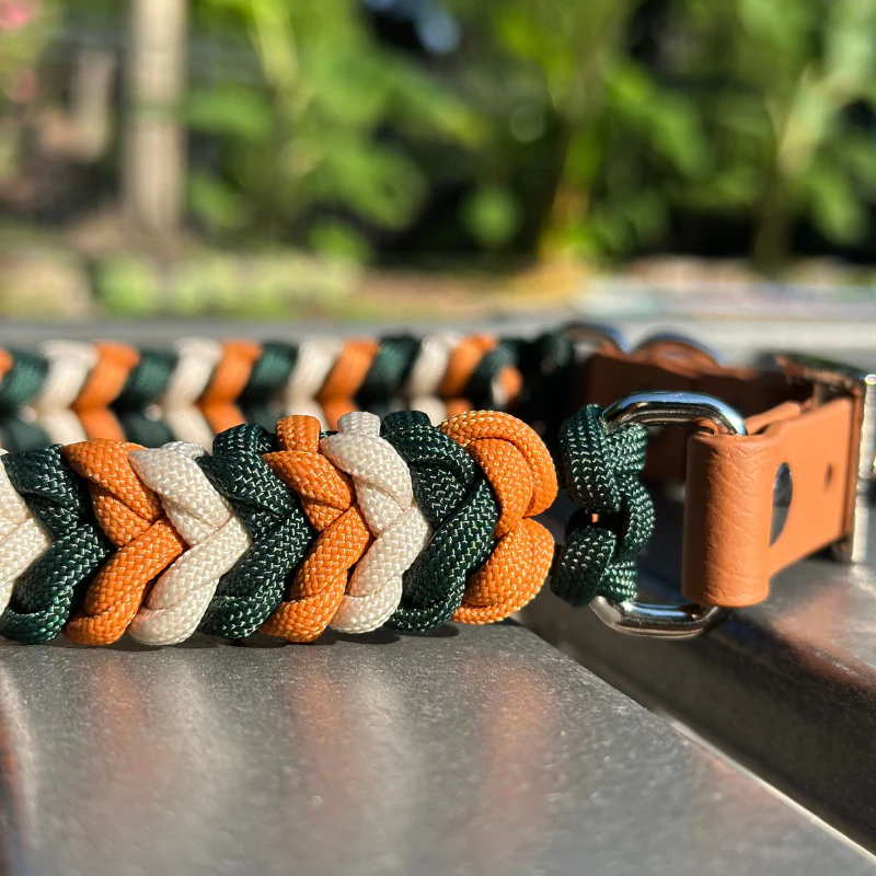 Coiled Charm Hand Braided Dog Collar in Hunter Green, Mustard, & Cream - Image 2