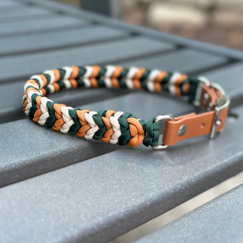 Coiled Charm Hand Braided Dog Collar in Hunter Green, Mustard, & Cream - Image 8
