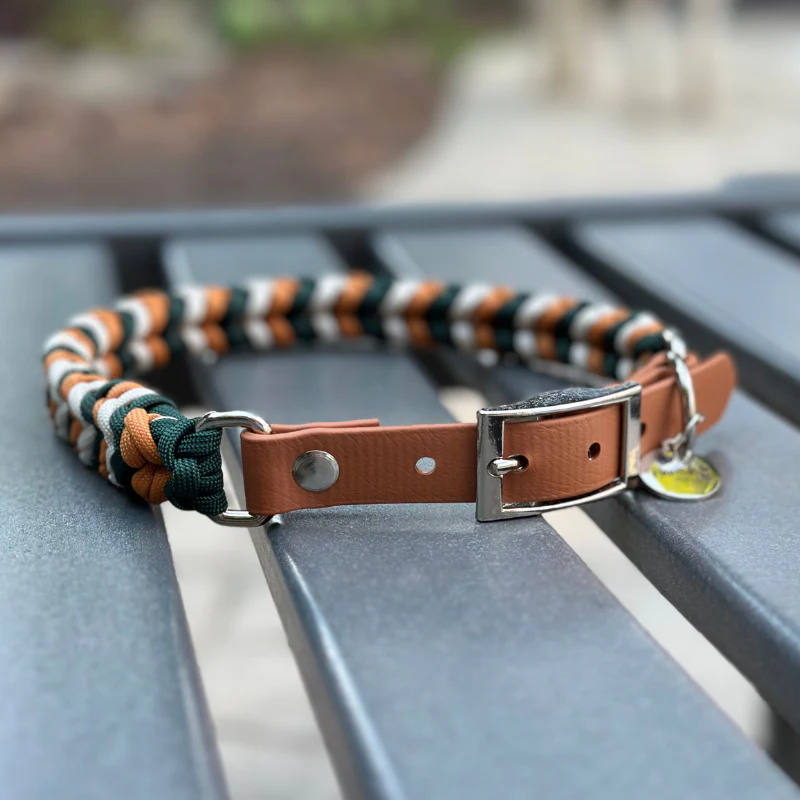 Coiled Charm Hand Braided Dog Collar in Hunter Green, Mustard, & Cream - Image 9