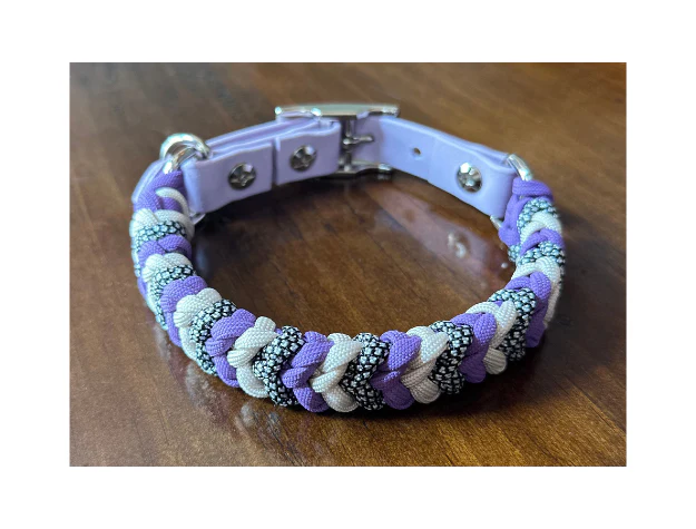 Coiled Charm Hand Braided Dog Collar in Lilac, Cream, & Silver Diamonds - Image 4