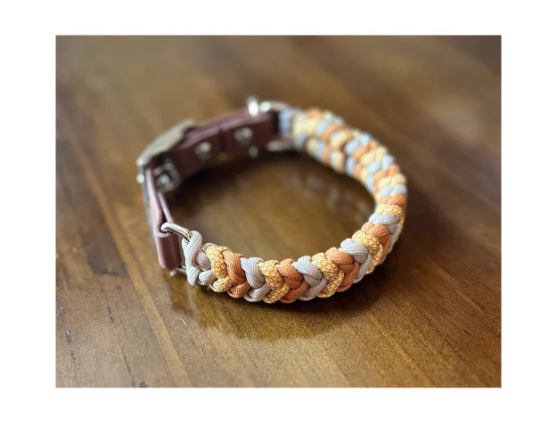 Coiled Charm Hand Braided Dog Collar in Mustard, Goldenrod, & Light Tan - Image 6