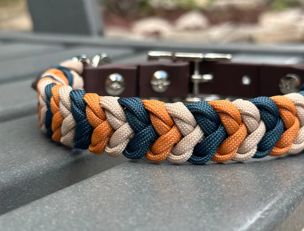 Coiled Charm Hand Braided Dog Collar in Mustard, Navy, & Light Tan - Image 2