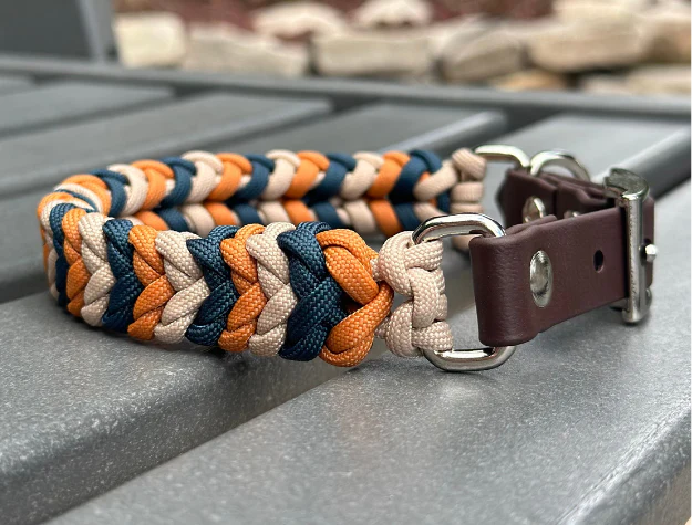 Coiled Charm Hand Braided Dog Collar in Mustard, Navy, & Light Tan - Image 4