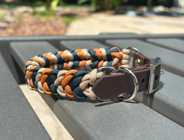 Coiled Charm Hand Braided Dog Collar in Mustard, Navy, & Light Tan - Image 6