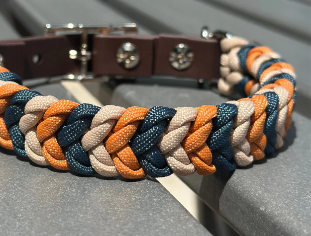 Coiled Charm Hand Braided Dog Collar in Mustard, Navy, & Light Tan - Image 7