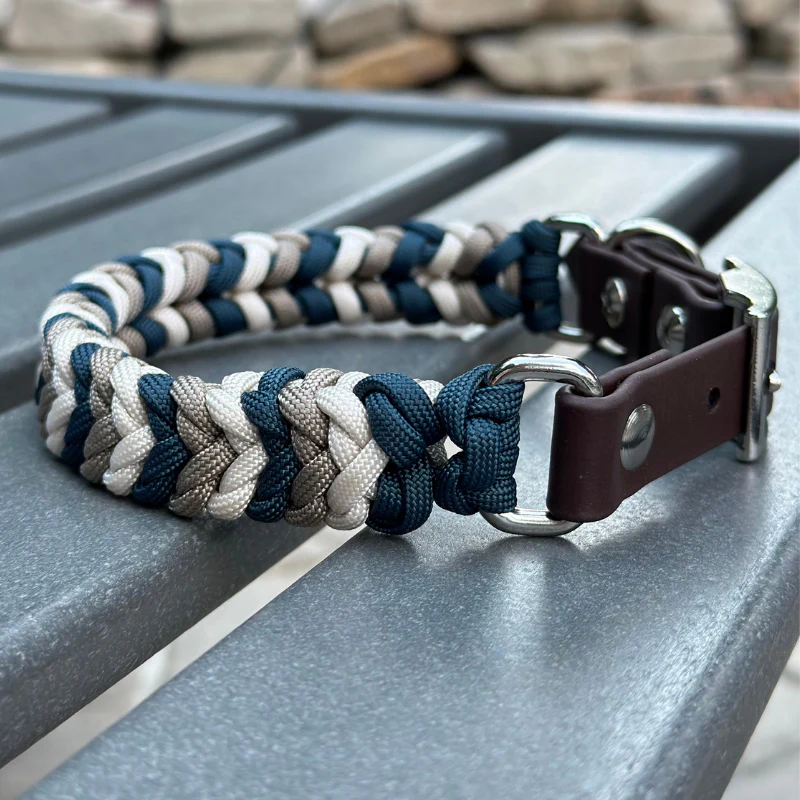 Coiled Charm Hand Braided Dog Collar in Navy, Tan, & Cream - Image 10