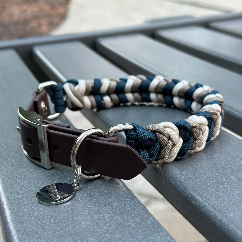 Coiled Charm Hand Braided Dog Collar in Navy, Tan, & Cream - Image 11