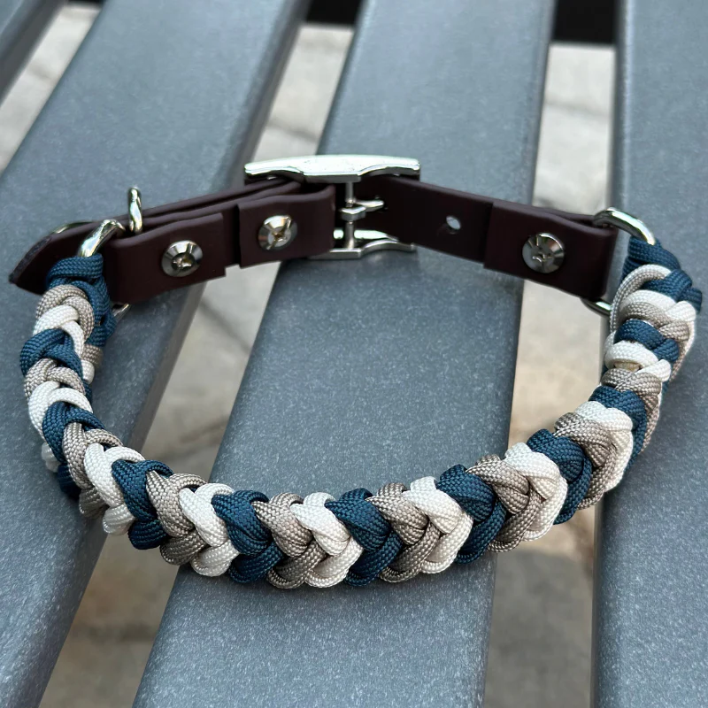 Coiled Charm Hand Braided Dog Collar in Navy, Tan, & Cream - Image 12