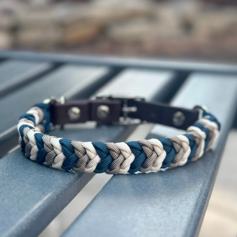 Coiled Charm Hand Braided Dog Collar in Navy, Tan, & Cream - Image 13
