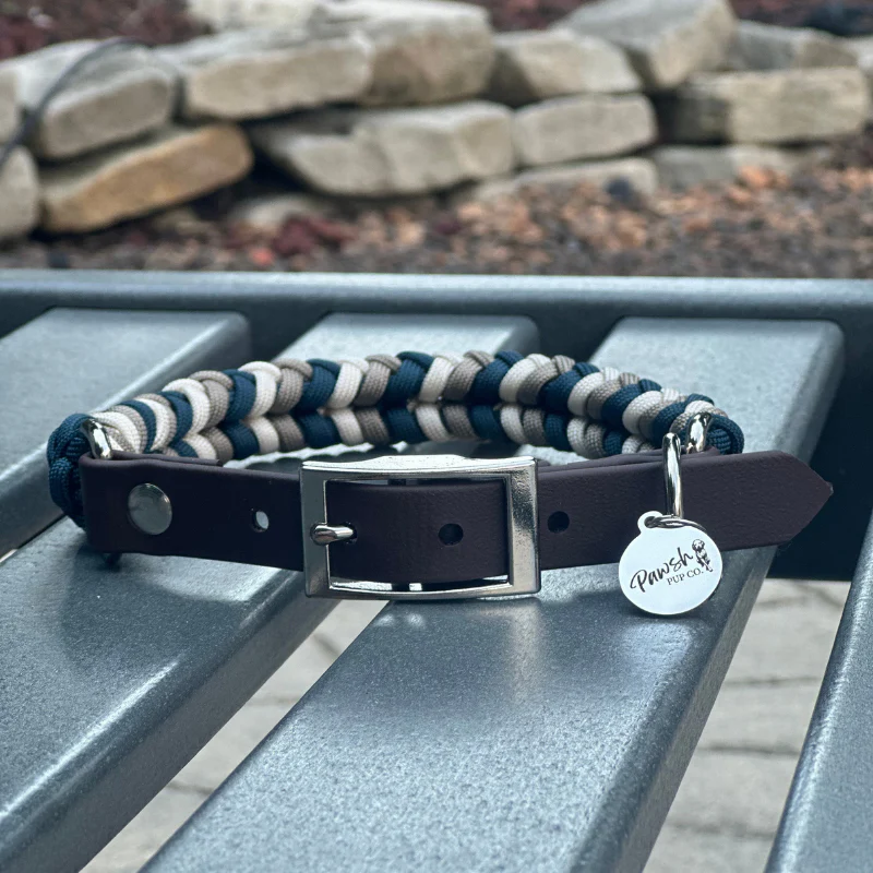 Coiled Charm Hand Braided Dog Collar in Navy, Tan, & Cream - Image 5
