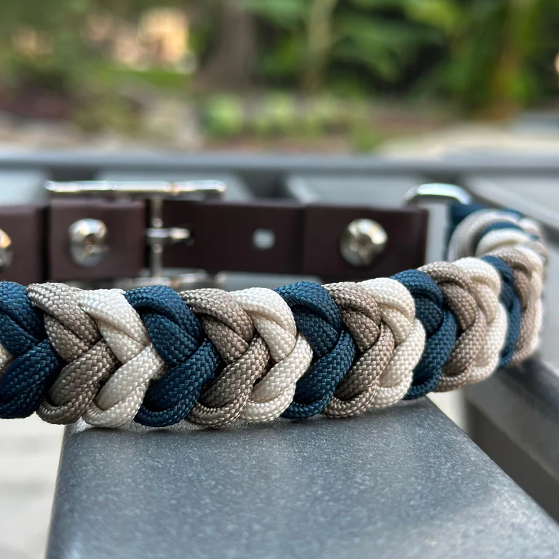 Coiled Charm Hand Braided Dog Collar in Navy, Tan, & Cream - Image 6
