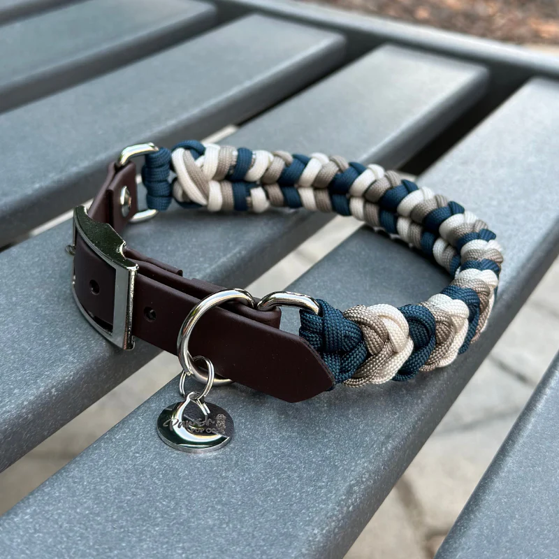 Coiled Charm Hand Braided Dog Collar in Navy, Tan, & Cream - Image 9