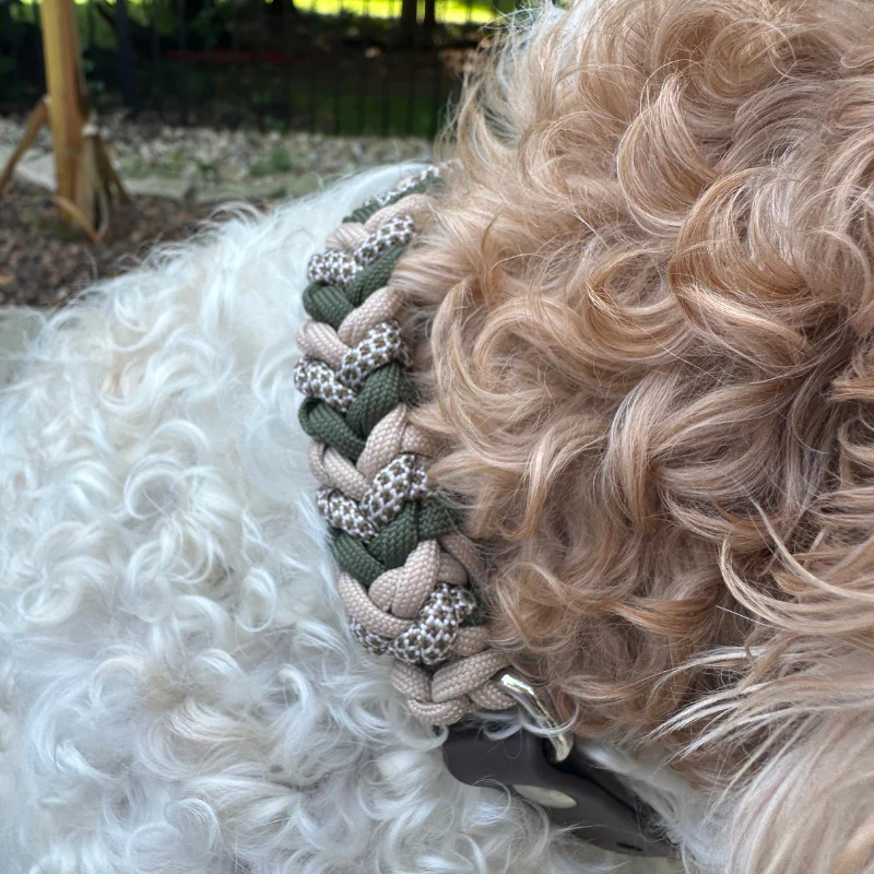 Coiled Charm Hand Braided Dog Collar in Olive, Light Tan, & Coyote Brown Diamonds - Image 10