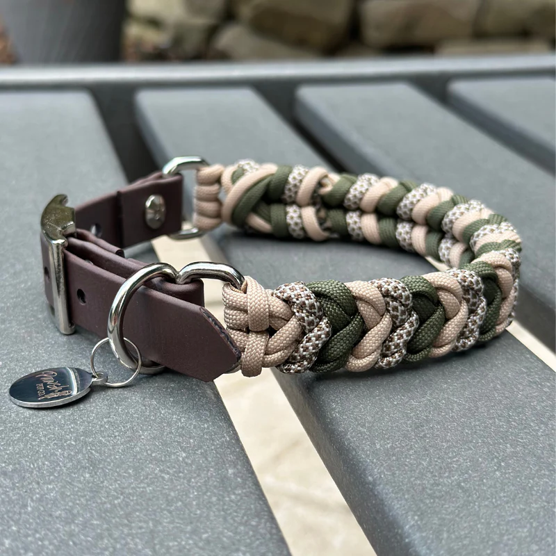 Coiled Charm Hand Braided Dog Collar in Olive, Light Tan, & Coyote Brown Diamonds - Image 7