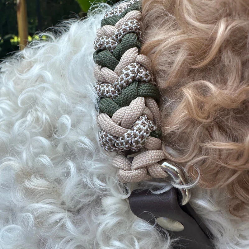 Coiled Charm Hand Braided Dog Collar in Olive, Light Tan, & Coyote Brown Diamonds - Image 8
