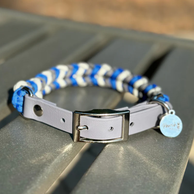 Coiled Charm Hand Braided Dog Collar in Royal Blue, Graphite, & White - Image 10