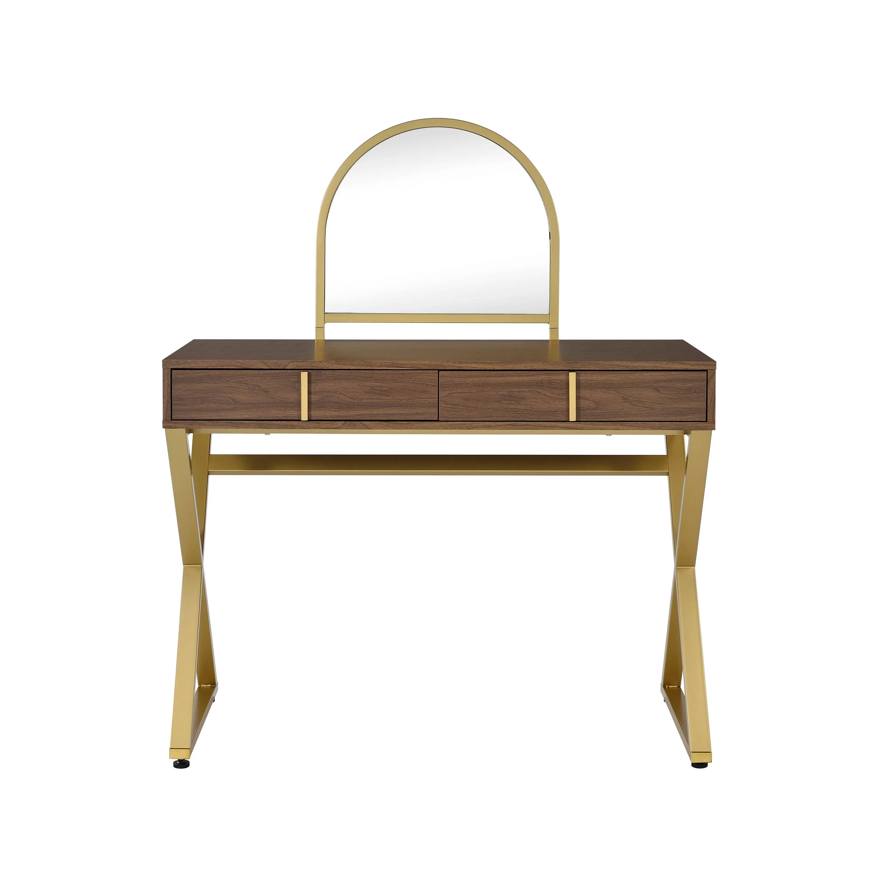 Coleen Walnut & Gold Finish Vanity Desk with Mirror & Jewelry Tray - Image 4