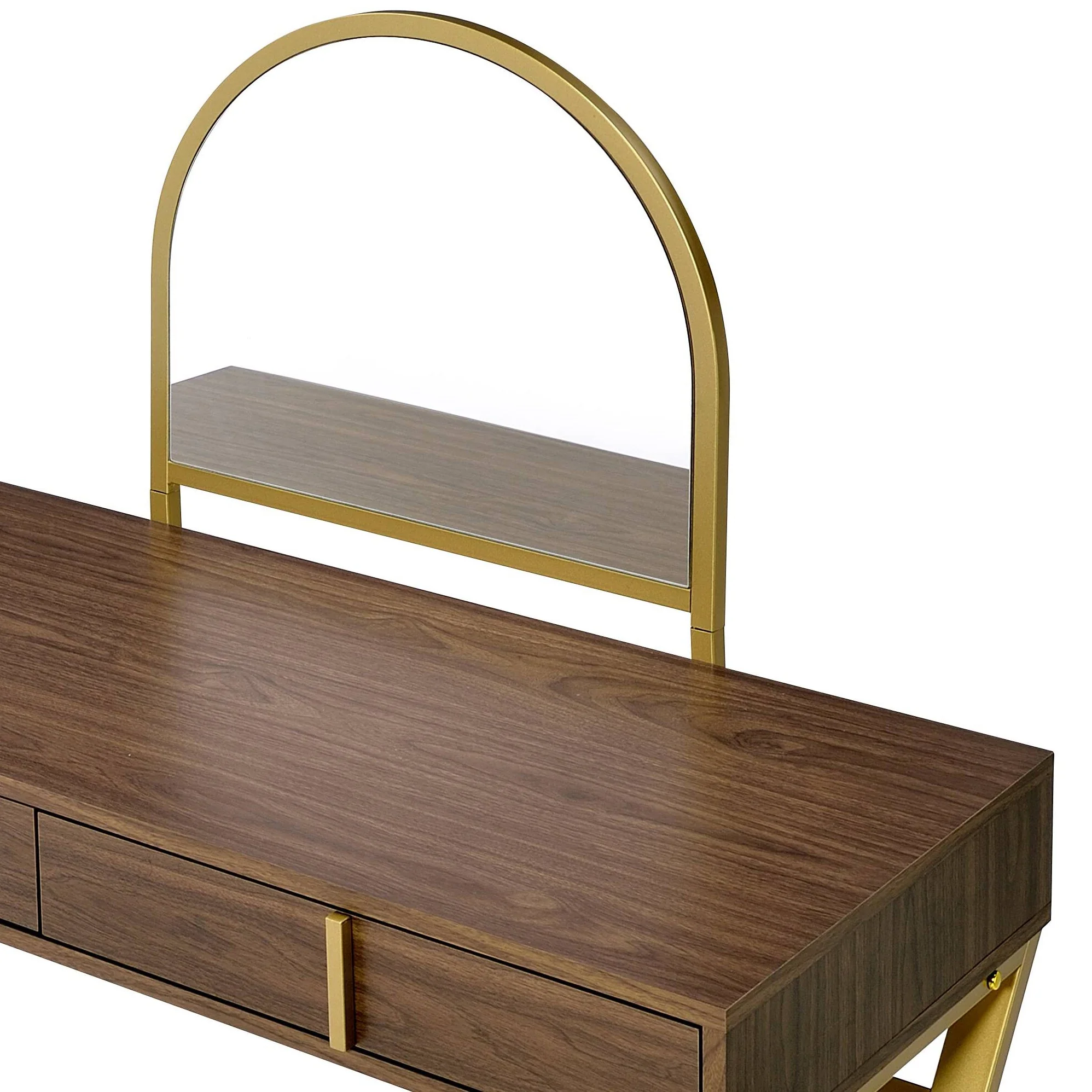 Coleen Walnut & Gold Finish Vanity Desk with Mirror & Jewelry Tray - Image 5