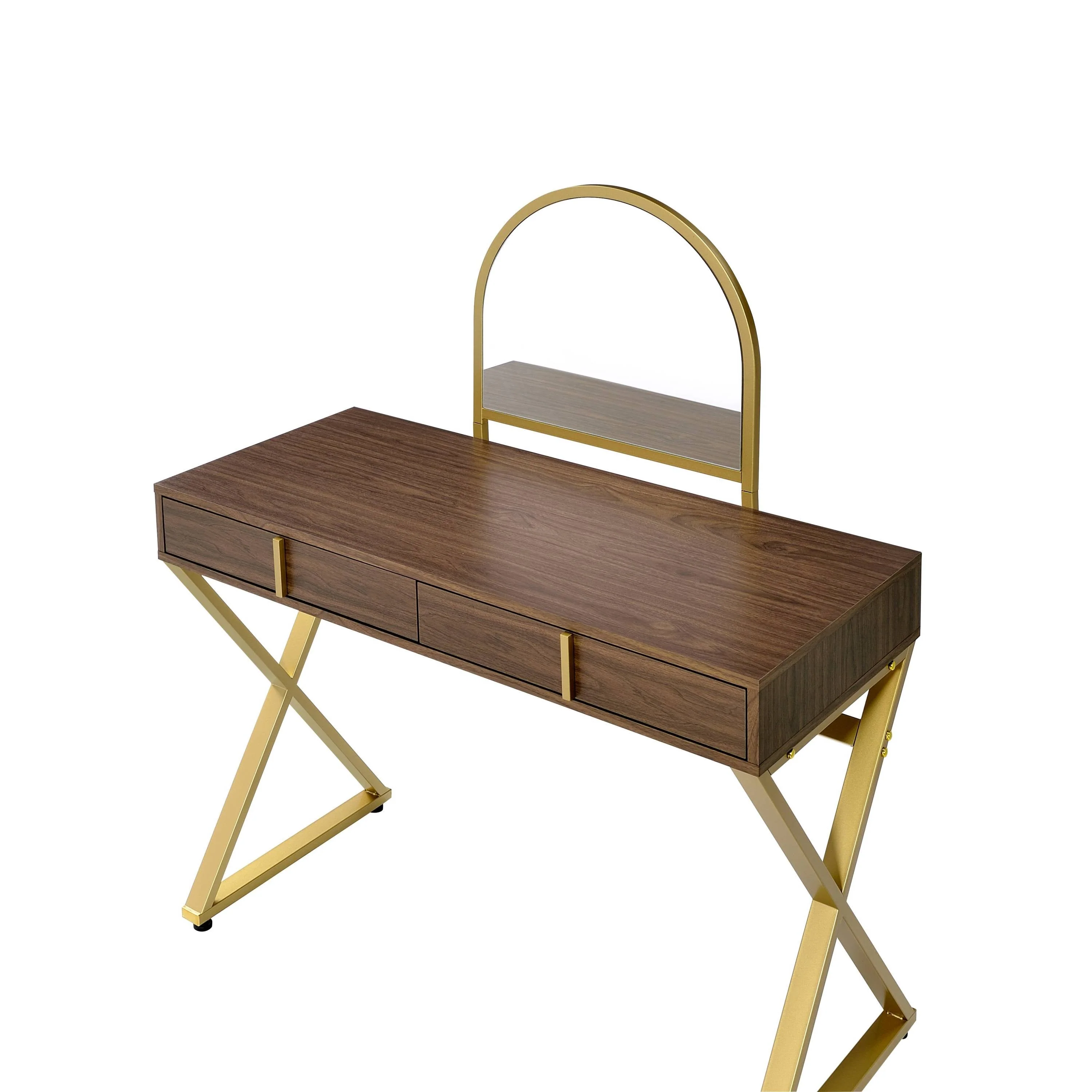 Coleen Walnut & Gold Finish Vanity Desk with Mirror & Jewelry Tray - Image 6