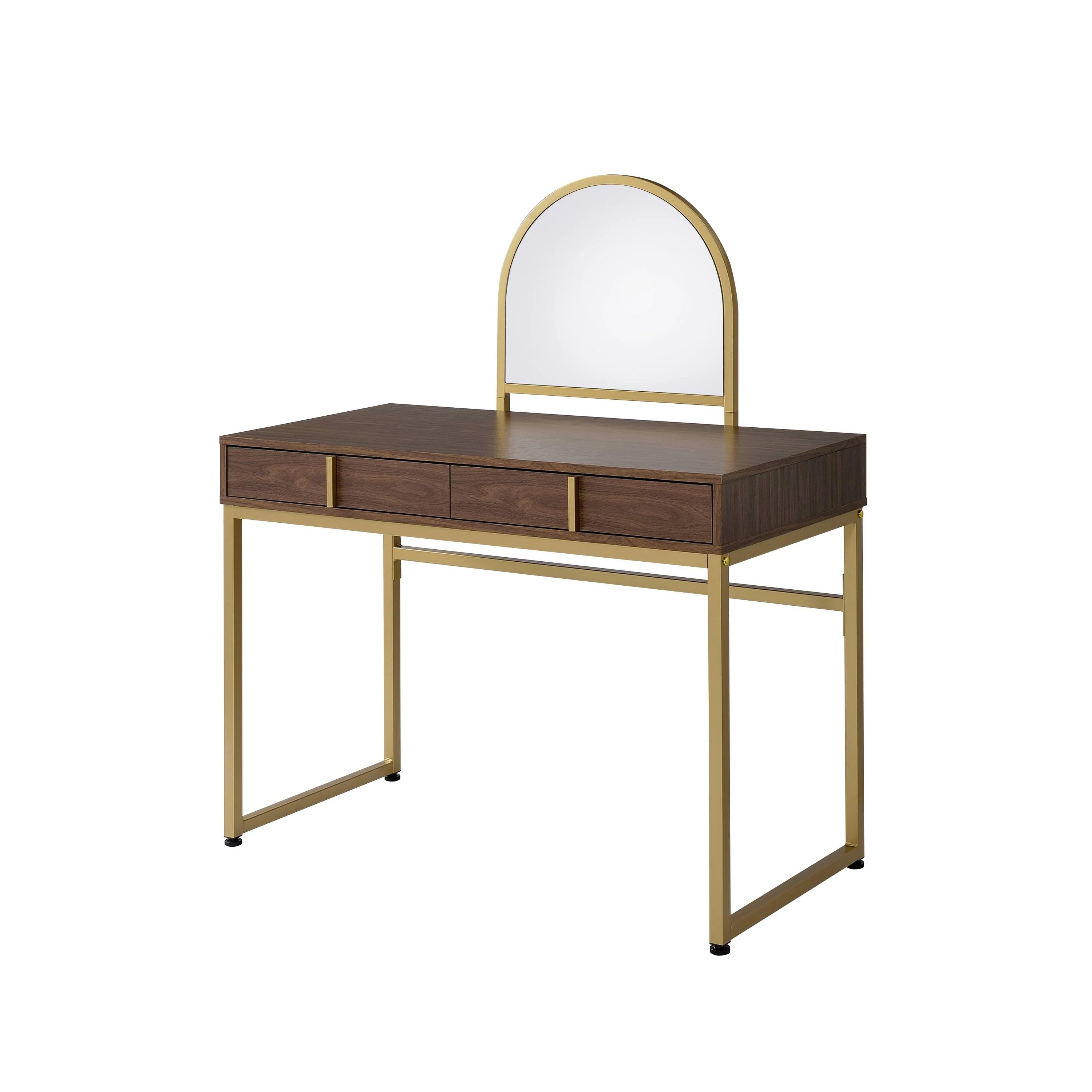 Coleen Walnut & Gold Finish Vanity Desk with Mirror & Jewelry Tray - Image 2