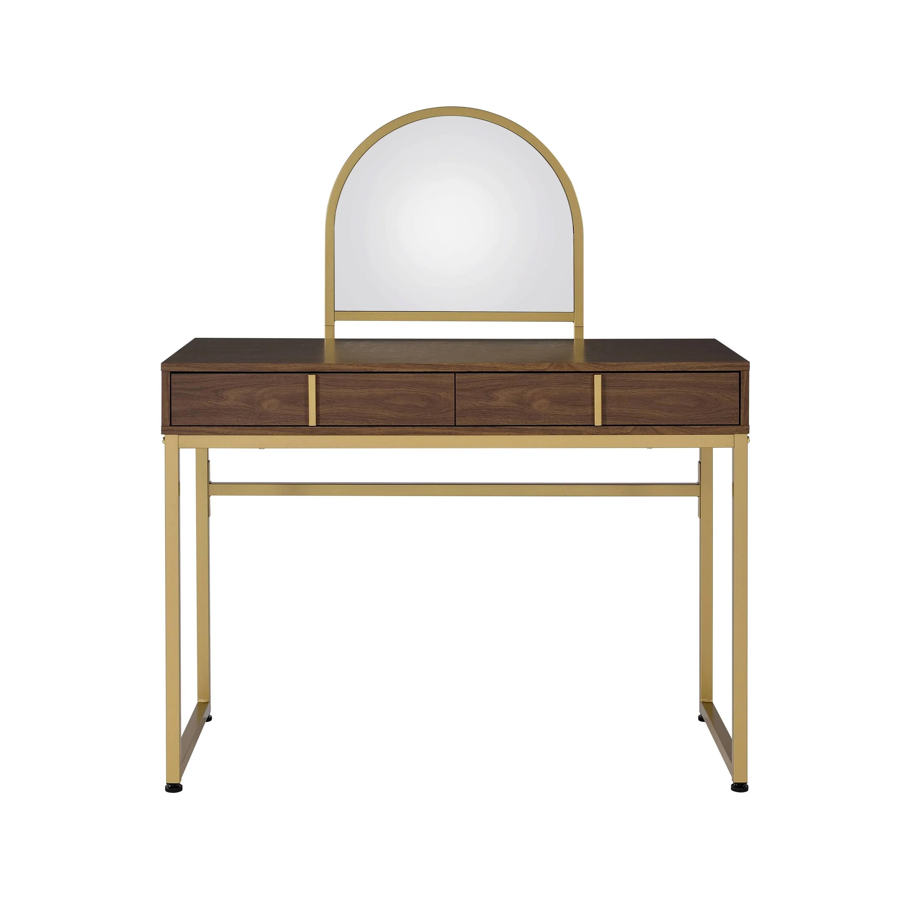 Coleen Walnut & Gold Finish Vanity Desk with Mirror & Jewelry Tray - Image 4