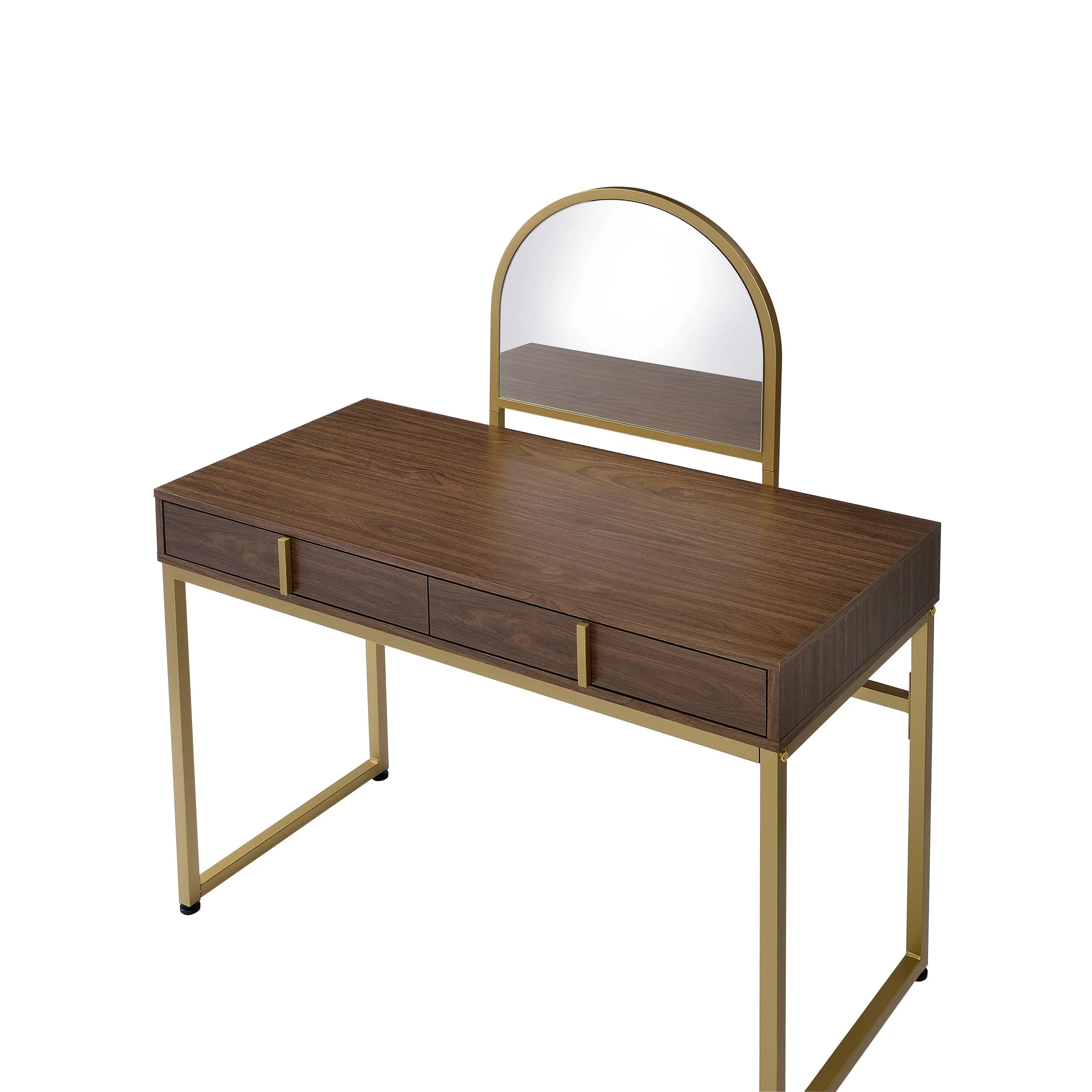 Coleen Walnut & Gold Finish Vanity Desk with Mirror & Jewelry Tray - Image 5