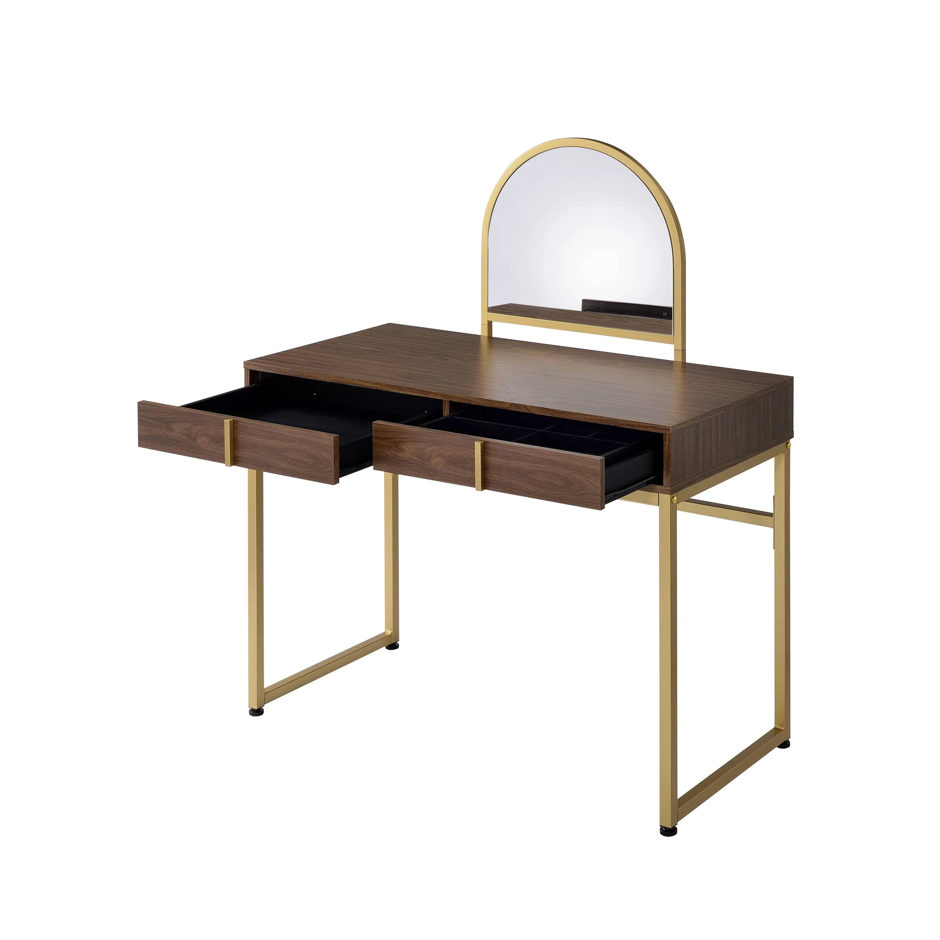 Coleen Walnut & Gold Finish Vanity Desk with Mirror & Jewelry Tray - Image 6