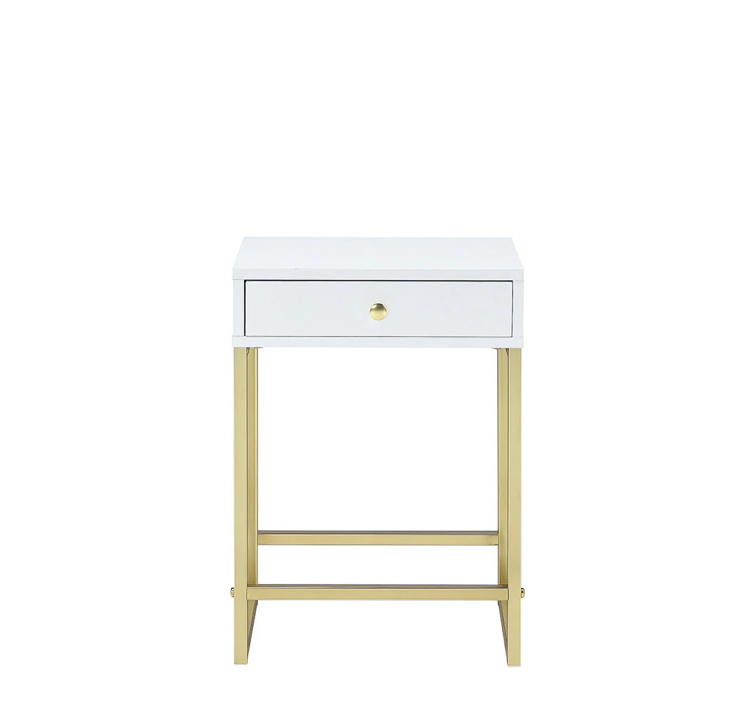 Coleen White & Brass Finish Accent Table with Drawer - Image 2
