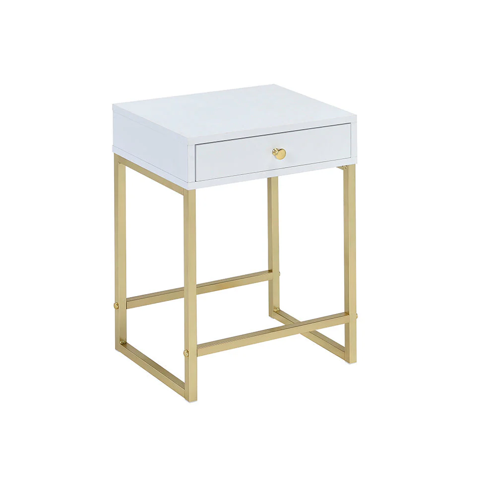 Coleen White & Brass Finish Accent Table with Drawer - Image 3