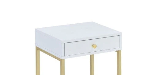Coleen White & Brass Finish Accent Table with Drawer - Image 4