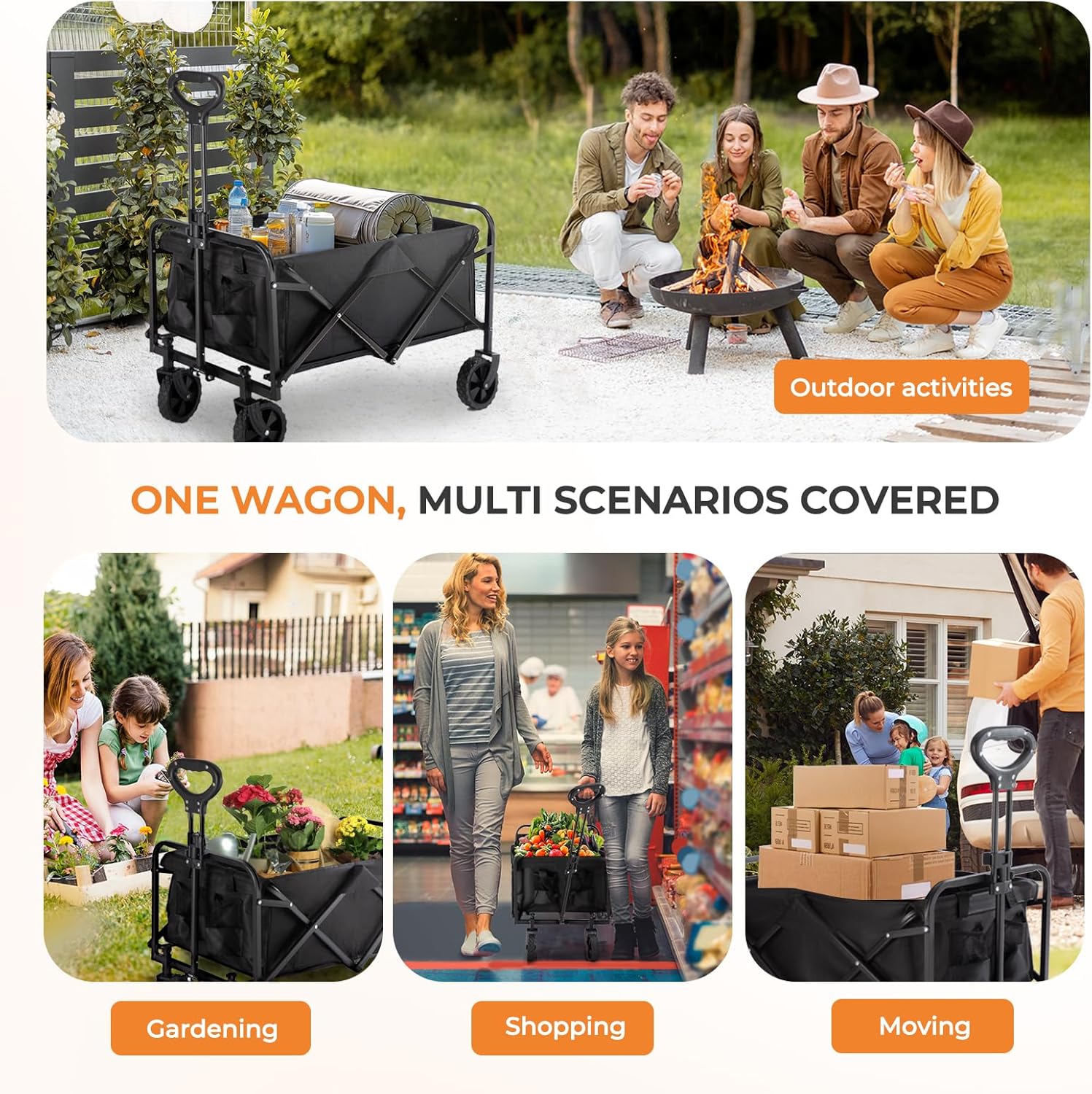 Collapsible Wagon Cart with Wheels Foldable - Folding Utility Heavy Duty Wagon - Image 11