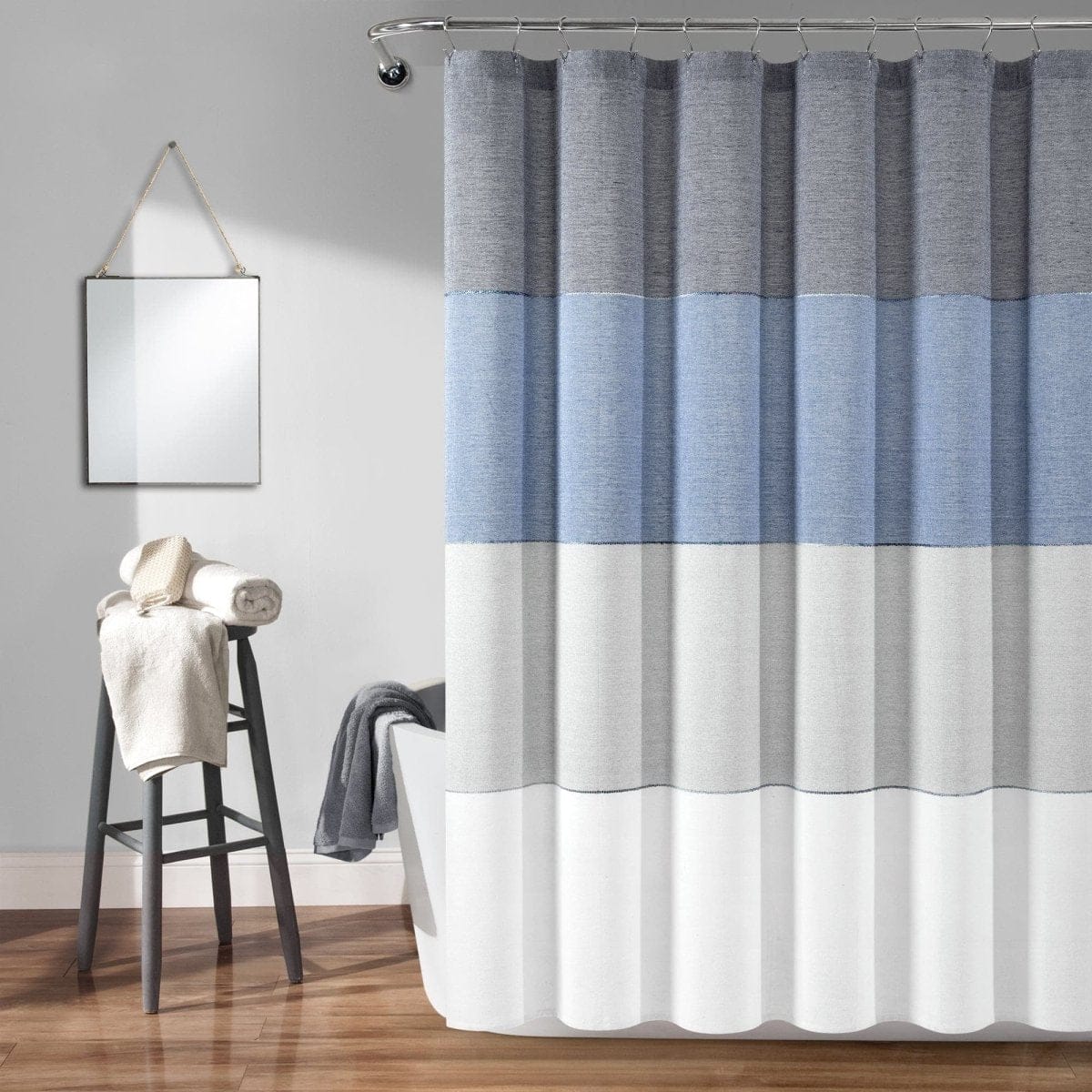Color Block Ombre Yarn Dyed Recycled Cotton Blend Shower Curtain - Image 2