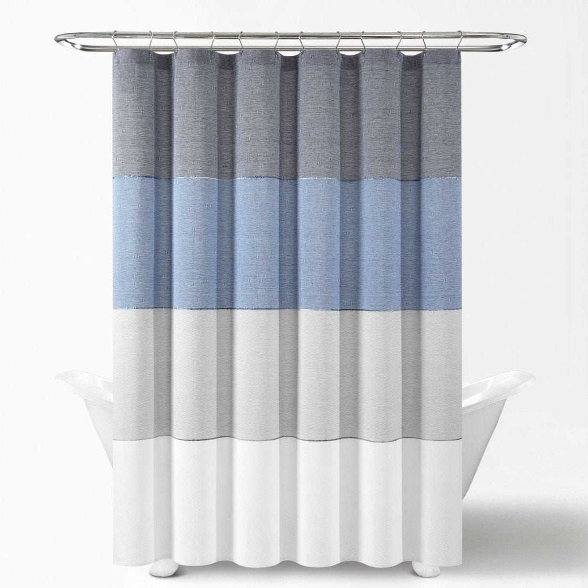 Color Block Ombre Yarn Dyed Recycled Cotton Blend Shower Curtain - Image 3