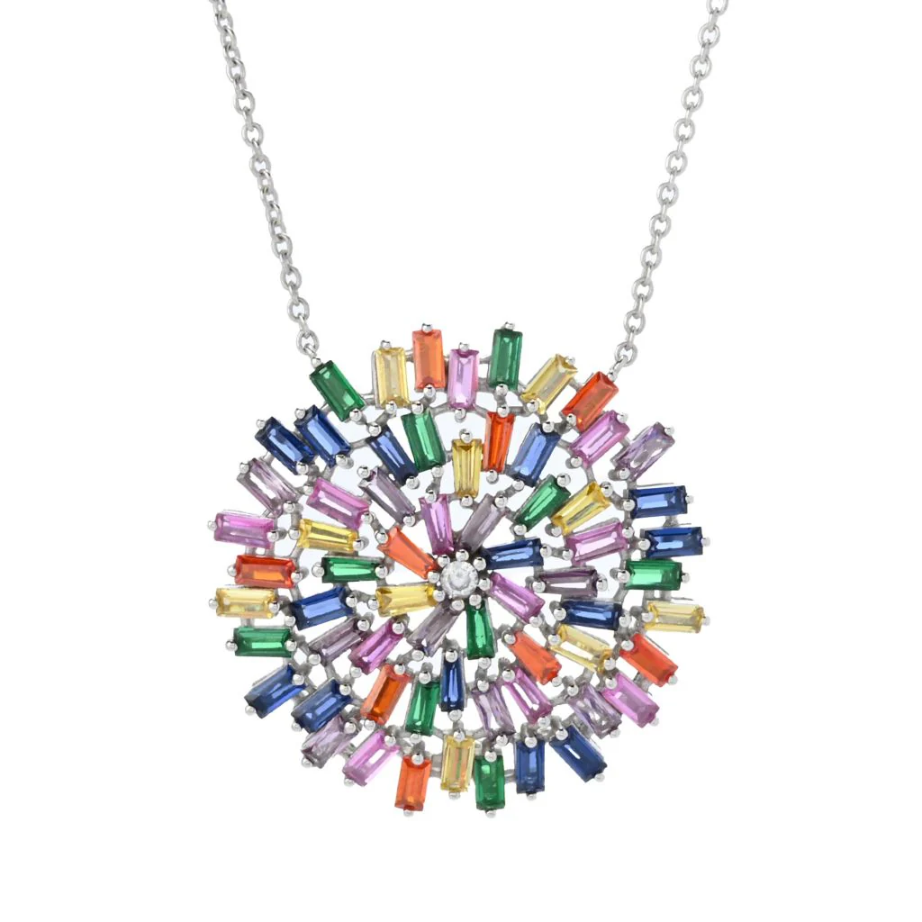 "Color Crush" Gold or Platinum Plated Simulated Gemstone Pendant w/ Chain - Image 3